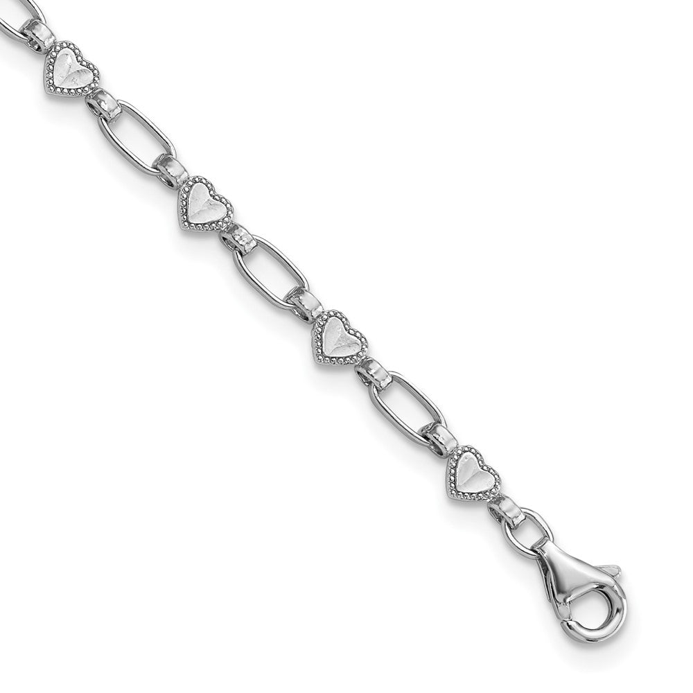 Sterling Silver Rhodium-plated Heart 7.5in Bracelet QG6281-7.5