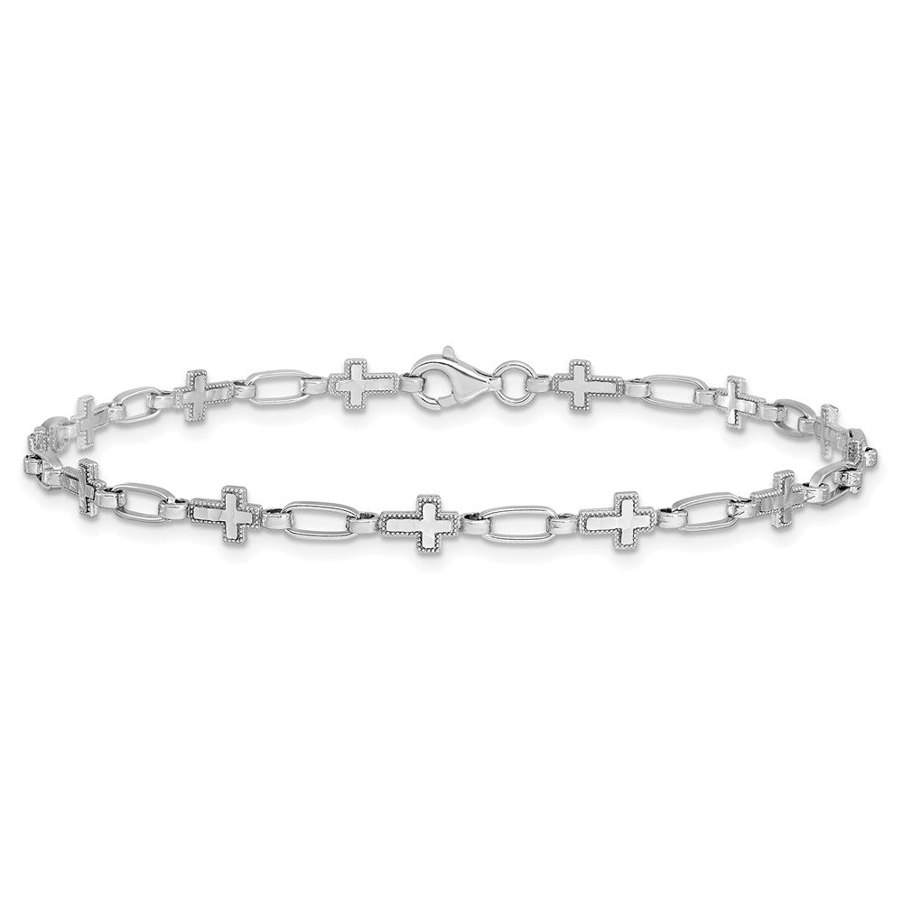 Sterling Silver Rhodium-plated Cross 7.5in Bracelet QG6308-7.5
