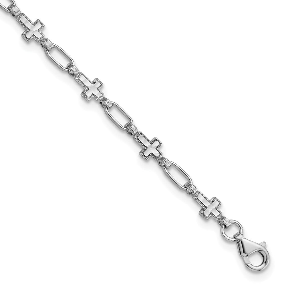 Sterling Silver Rhodium-plated Cross 7.5in Bracelet QG6308-7.5