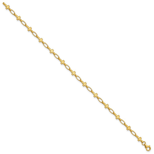 Sterling Silver Gold-tone Cross 7.5in Bracelet QG6308GP-7.5
