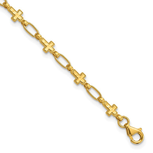 Sterling Silver Gold-tone Cross 7.5in Bracelet QG6308GP-7.5