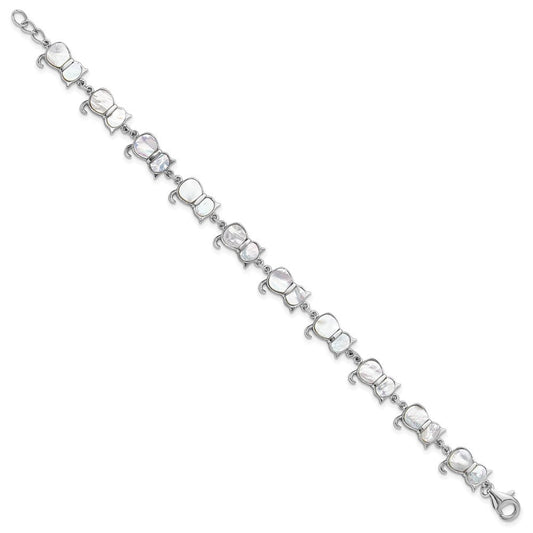 Sterling Silver Rhodium-plated Mother of Pearl Cat Link Bracelet QG6345MOP-7.5