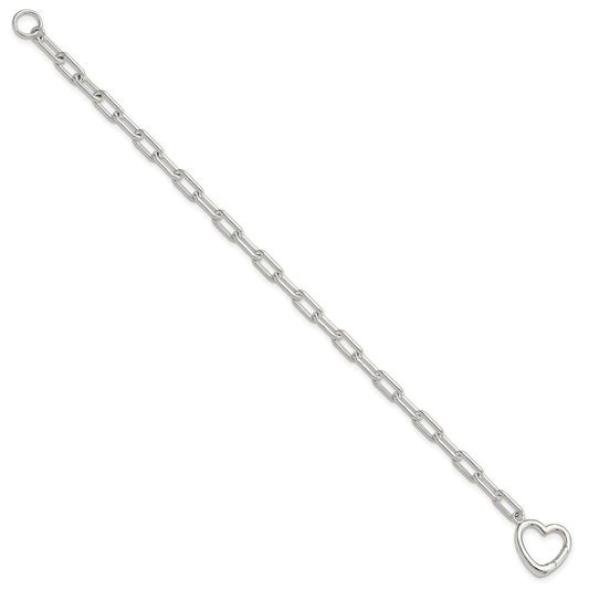 Sterling Silver Open Link 7.25in Heart Clasp Bracelet QG6347-7.25