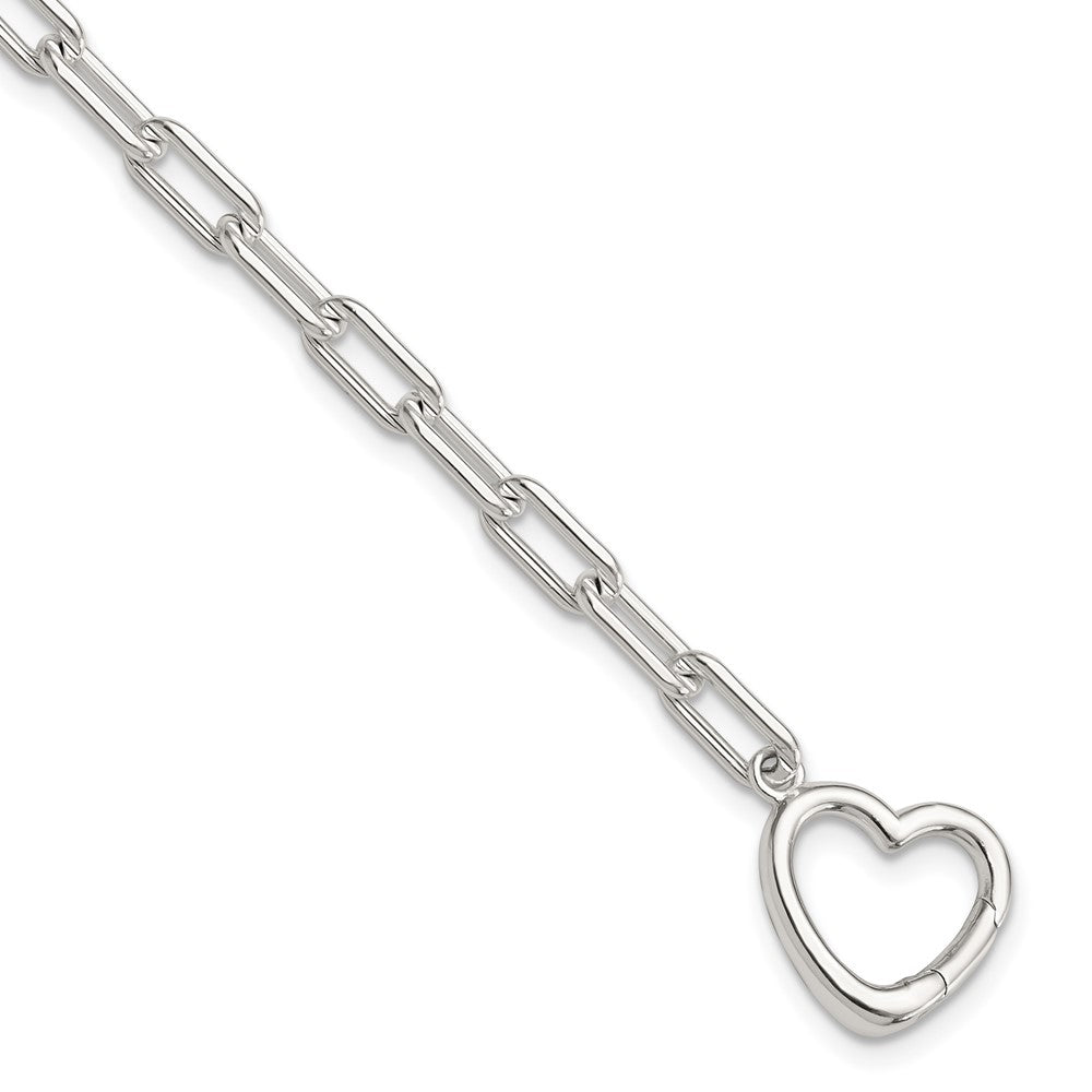 Sterling Silver Open Link 7.25in Heart Clasp Bracelet QG6347-7.25