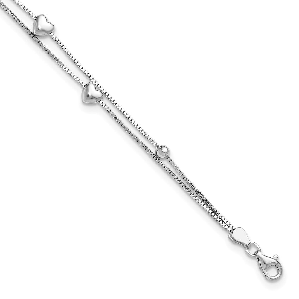 Sterling Silver Rhod-plated  6.75 1in ext Two Strand Heart/Bead Bracelet QG6352-6.75