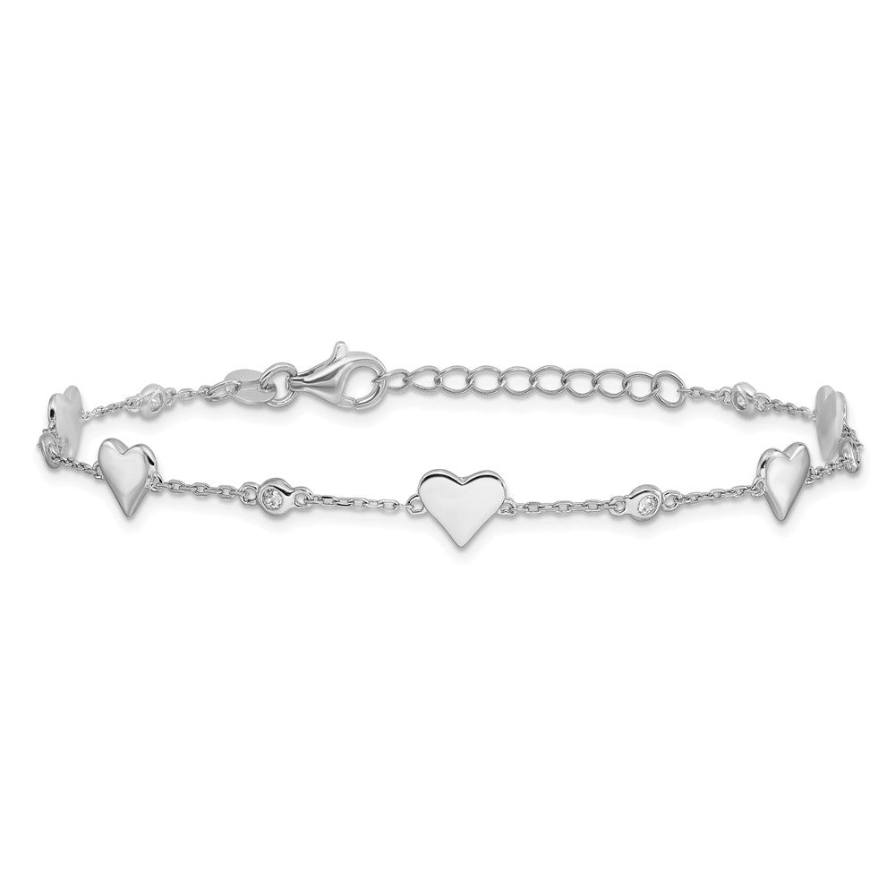 Sterling Silver Rhodium-plated CZ Hearts 7in w/1in ext. Bracelet QG6355-7