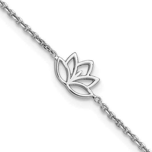 Sterling Silver Rhodium-plated Lotus Flower w/.5 in ext. Bracelet QG6373-6.5