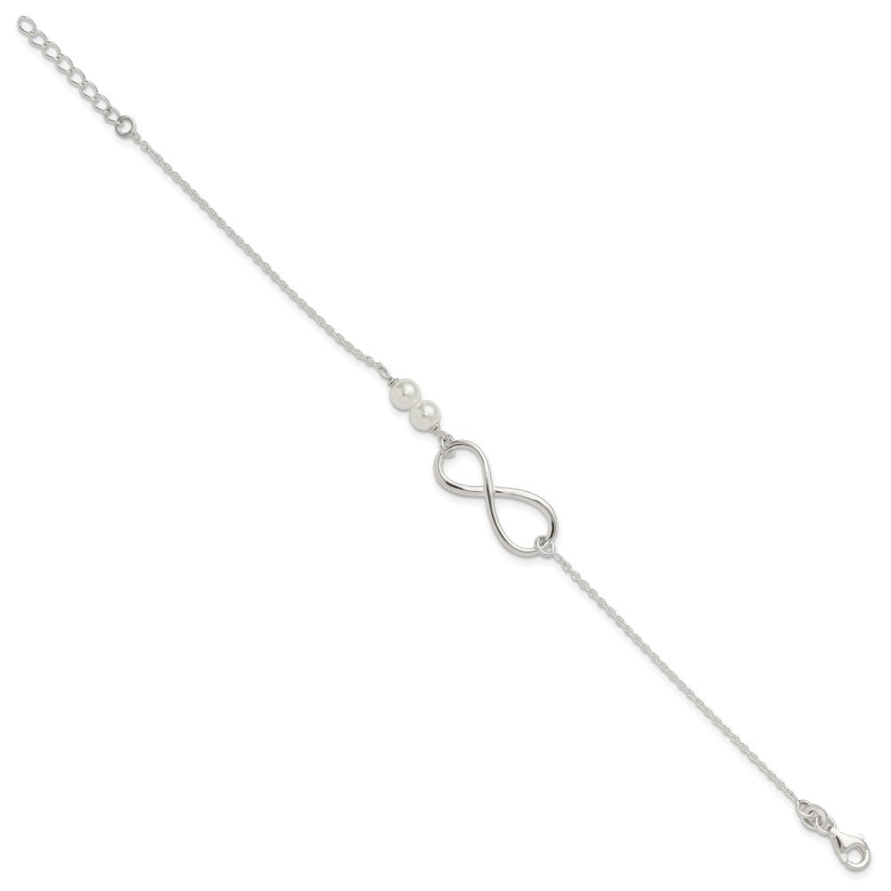 Sterling Silver Polished Simulated Pearls and Infinity with 1in ext Bracele QG6377-7