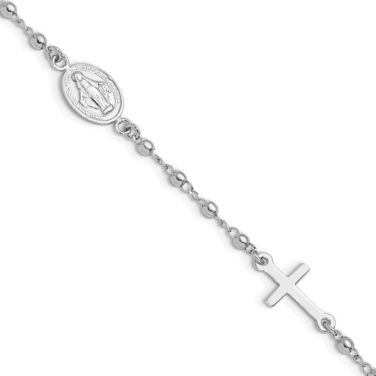 Sterling Silver Rh-plated 6.5in w/1in ext Rosary Bracelet QG6382-6.5