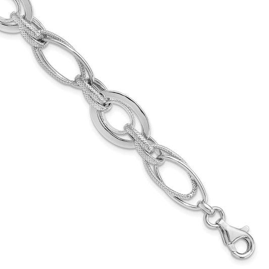 Sterling Silver Rhodium-plated Polished/Textured Link 7.5in Bracelet QG6397-7.5