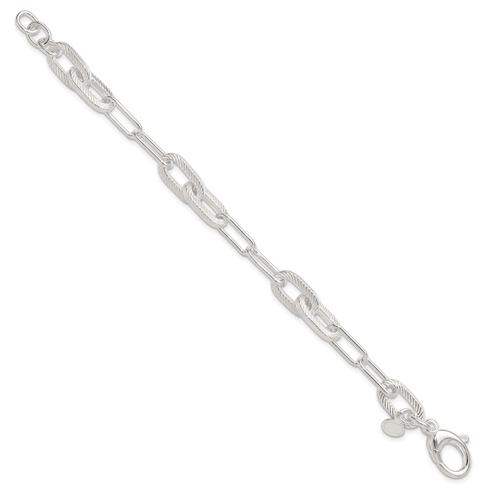 Sterling Silver Polished and Textured Paperclip Link Bracelet QG6398-7.5