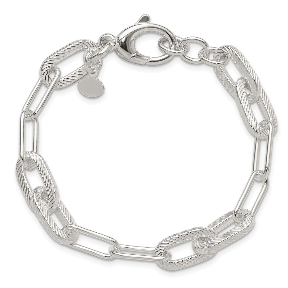 Sterling Silver Polished and Textured Paperclip Link Bracelet QG6398-7.5