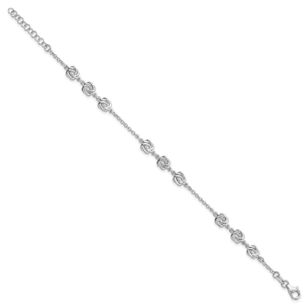 Sterling Silver Rhodium-plated Love Knot 7in w/1in Ext. Bracelet QG6401-7