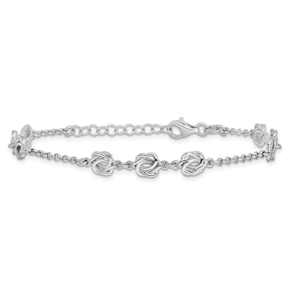 Sterling Silver Rhodium-plated Love Knot 7in w/1in Ext. Bracelet QG6401-7