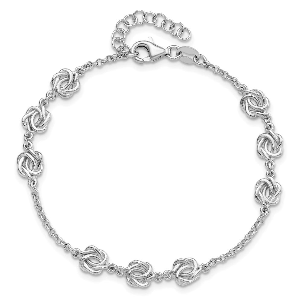 Sterling Silver Rhodium-plated Love Knot 7in w/1in Ext. Bracelet QG6401-7