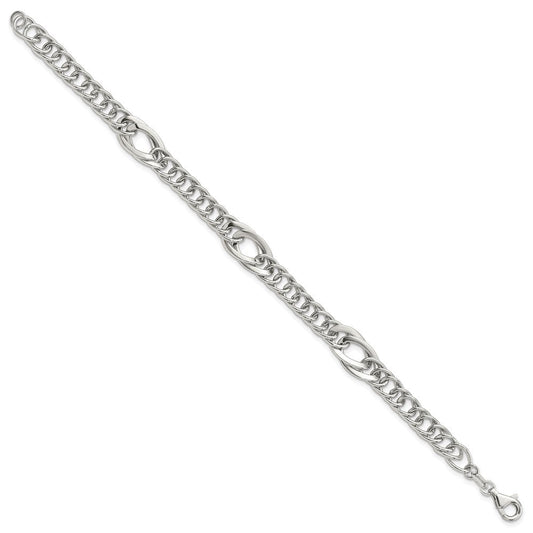 Sterling Silver Rhodium-plated Polished Fancy Link 7.5in Bracelet QG6404-7.5