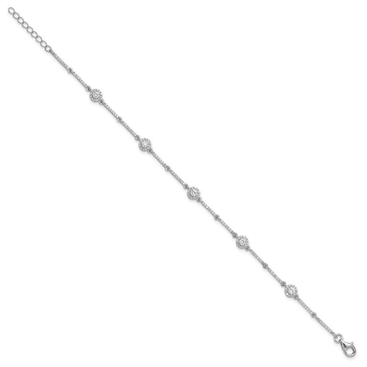 Sterling Silver Rhodium-plated CZ Link 7in w/1in ext. Bracelet QG6424-7