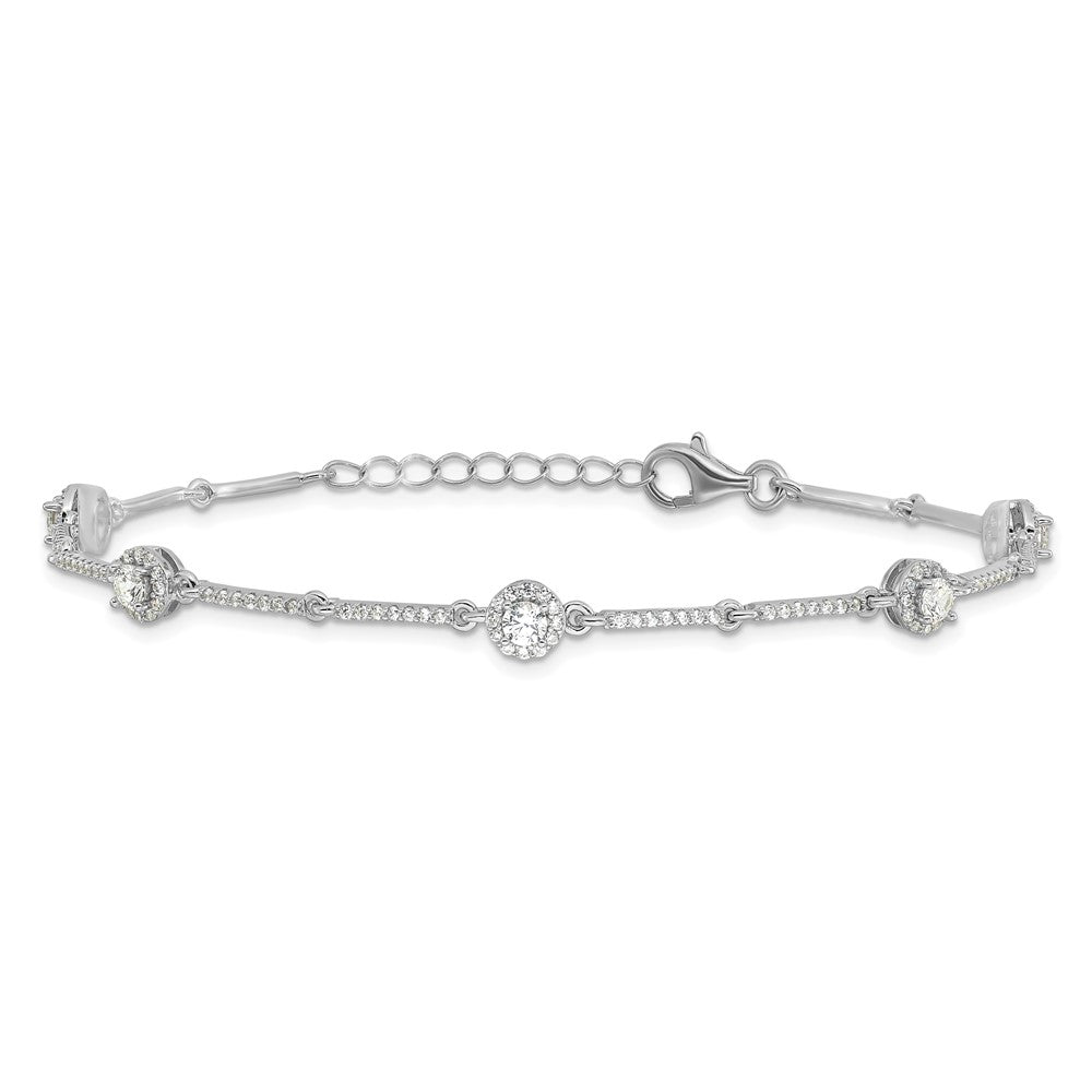 Sterling Silver Rhodium-plated CZ Link 7in w/1in ext. Bracelet QG6424-7