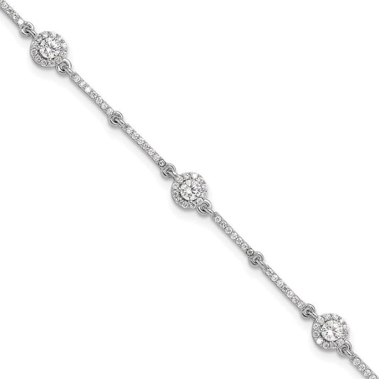Sterling Silver Rhodium-plated CZ Link 7in w/1in ext. Bracelet QG6424-7