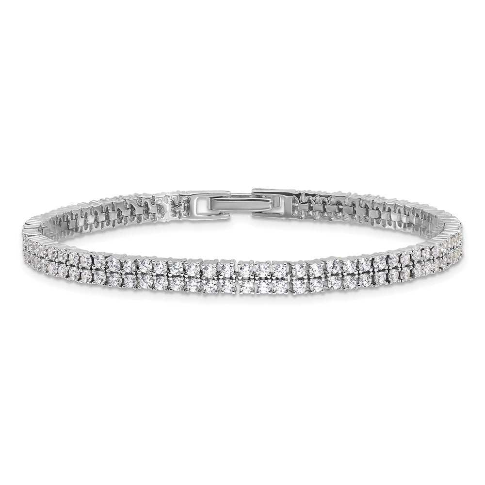 Sterling Silver Rhodium-plated Double Row CZ 7.25in Tennis Bracelet QG6428-7.25