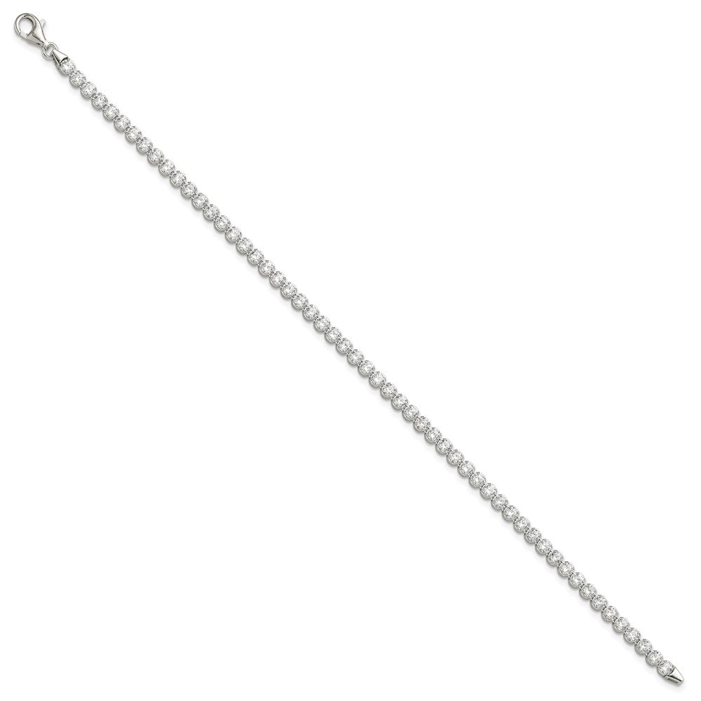Sterling Silver Rhodium-plated 3 mm Round CZ 7.5in Tennis Bracelet QG6429-7.5