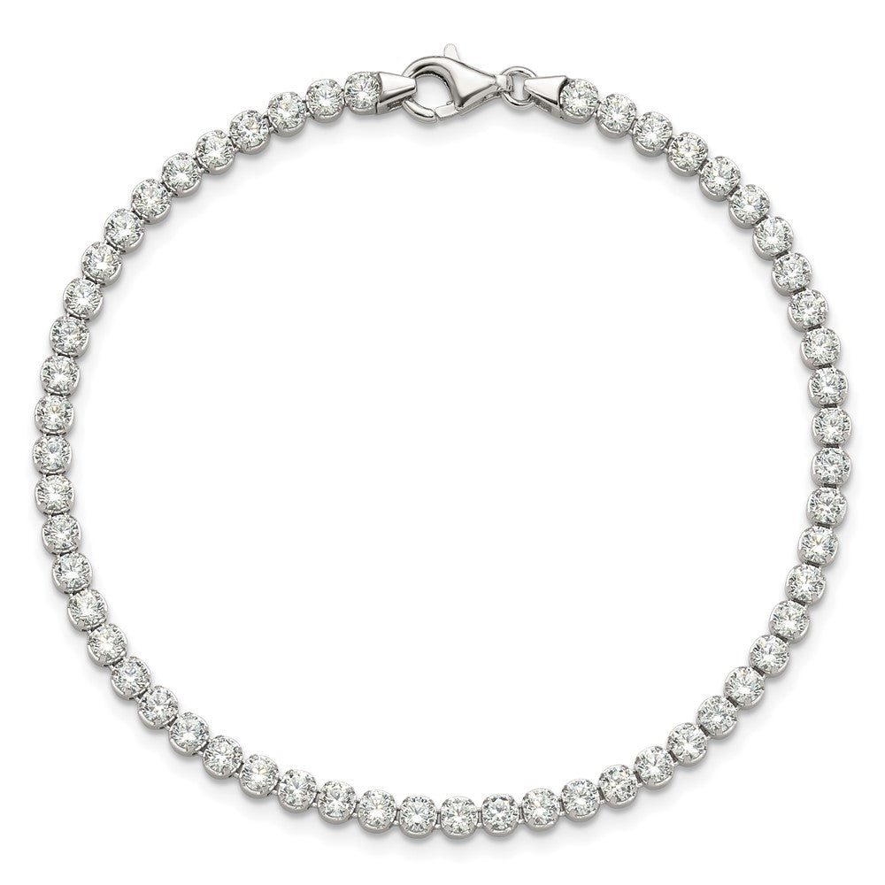 Sterling Silver Rhodium-plated 3 mm Round CZ 7.5in Tennis Bracelet QG6429-7.5