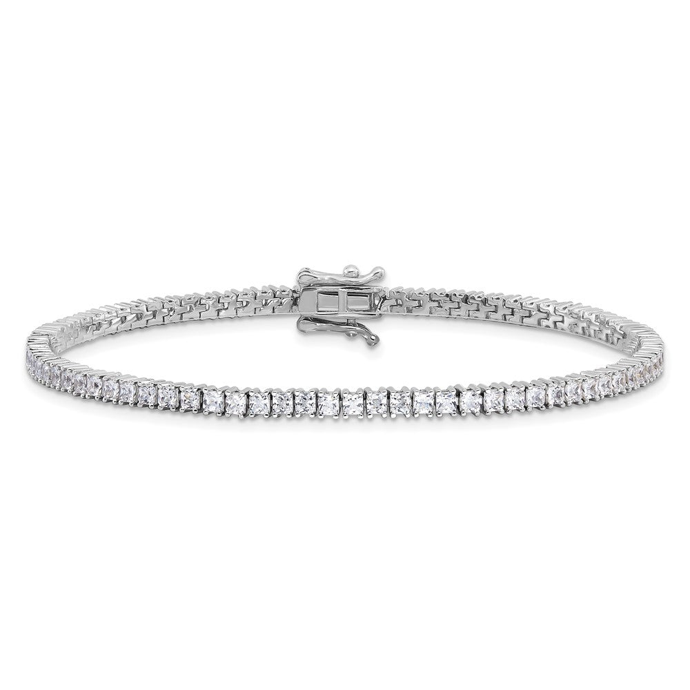 Sterling Silver Rhodium-plated 3mm Princess Cut CZ 7.75in Tennis Bracelet QG6430-7.75