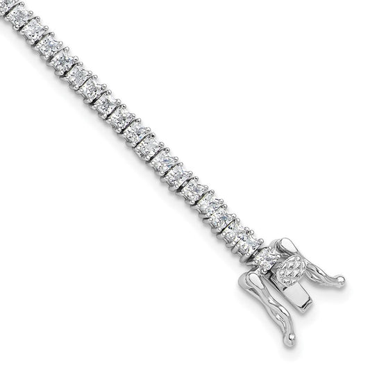Sterling Silver Rhodium-plated 3mm Princess Cut CZ 7.75in Tennis Bracelet QG6430-7.75