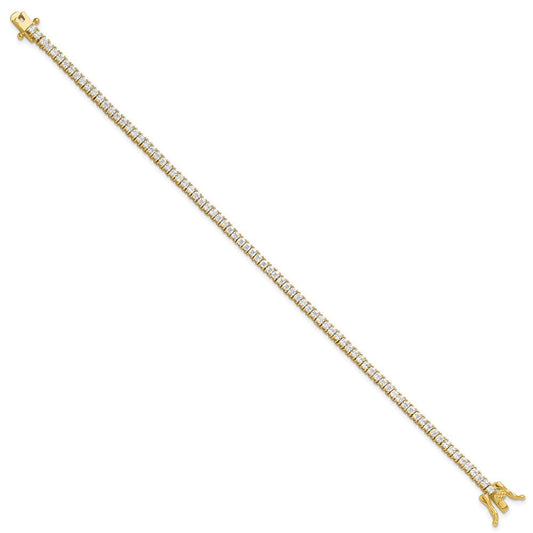 Sterling Silver Gold-tone 3mm Princess Cut CZ 7.75in Tennis Bracelet QG6430GP-7.75