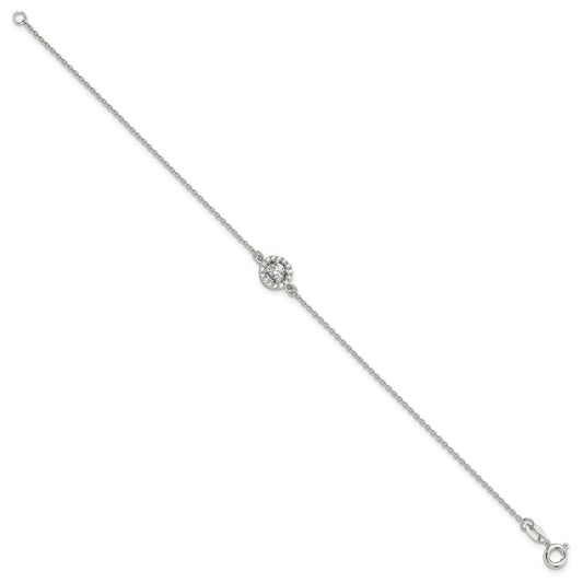 Sterling Silver Rhodium-plated Halo CZ 7.25in Bracelet QG6439-7.25