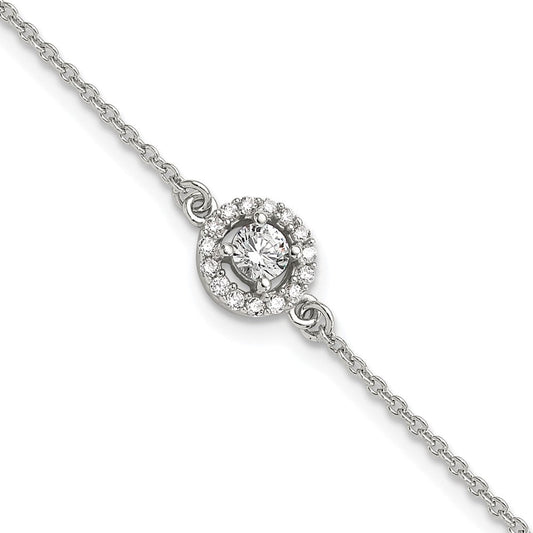 Sterling Silver Rhodium-plated Halo CZ 7.25in Bracelet QG6439-7.25