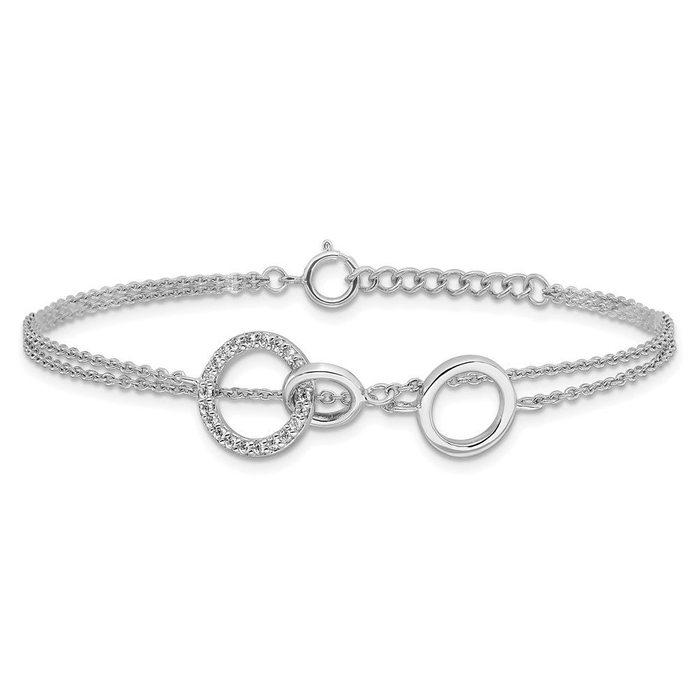 Sterling Silver RH-plated CZ Double Strand Circles w/1.25in Ext Bracelet QG6440-6.5