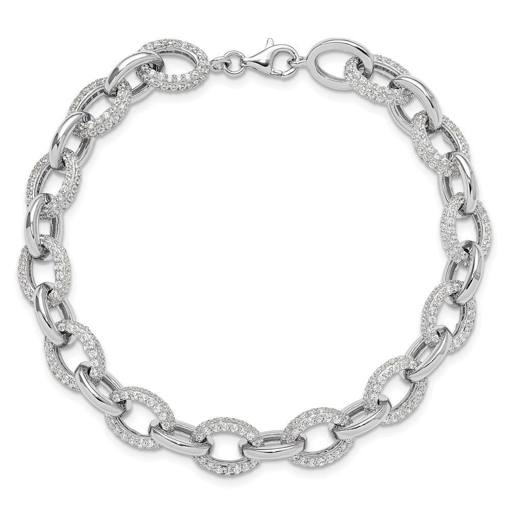 Sterling Silver Rhodium-plated Micro Pave CZ Rolo Link 7.5in Bracelet QG6442-7.5