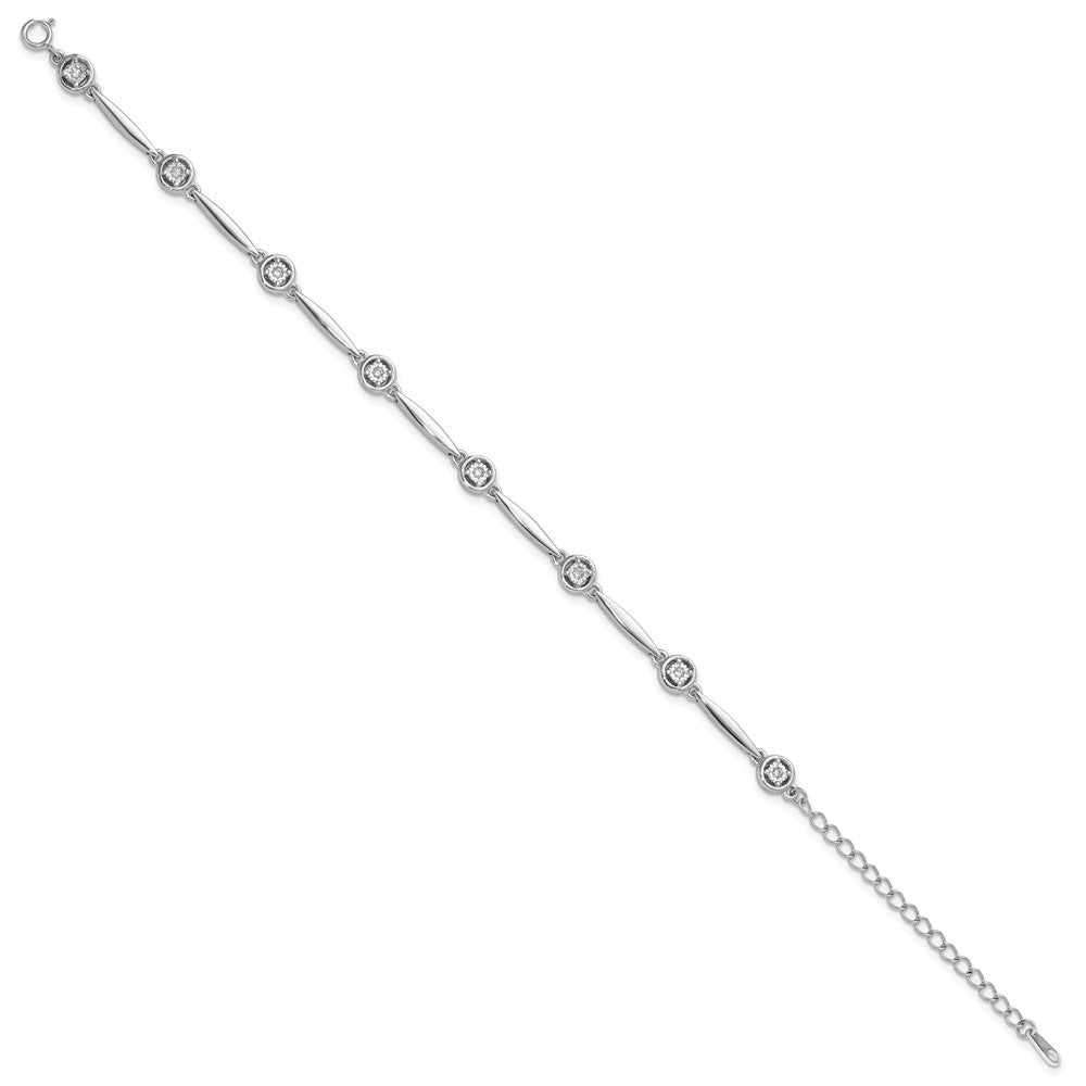 Sterling Silver Rhodium-plated Polished CZ w/ 2.25in ext. Bracelet QG6443-6.75