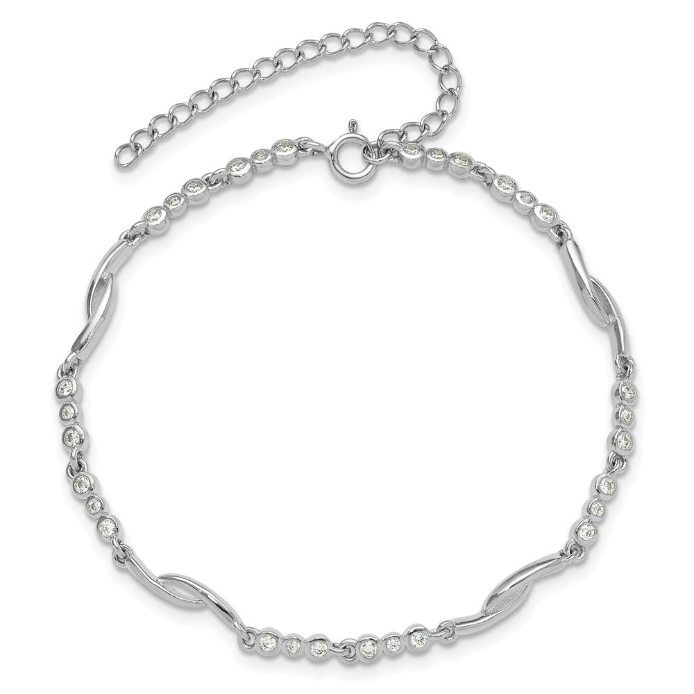 Sterling Silver Rhodium-plated Polished CZ w/2in ext. Bracelet QG6444-6.5