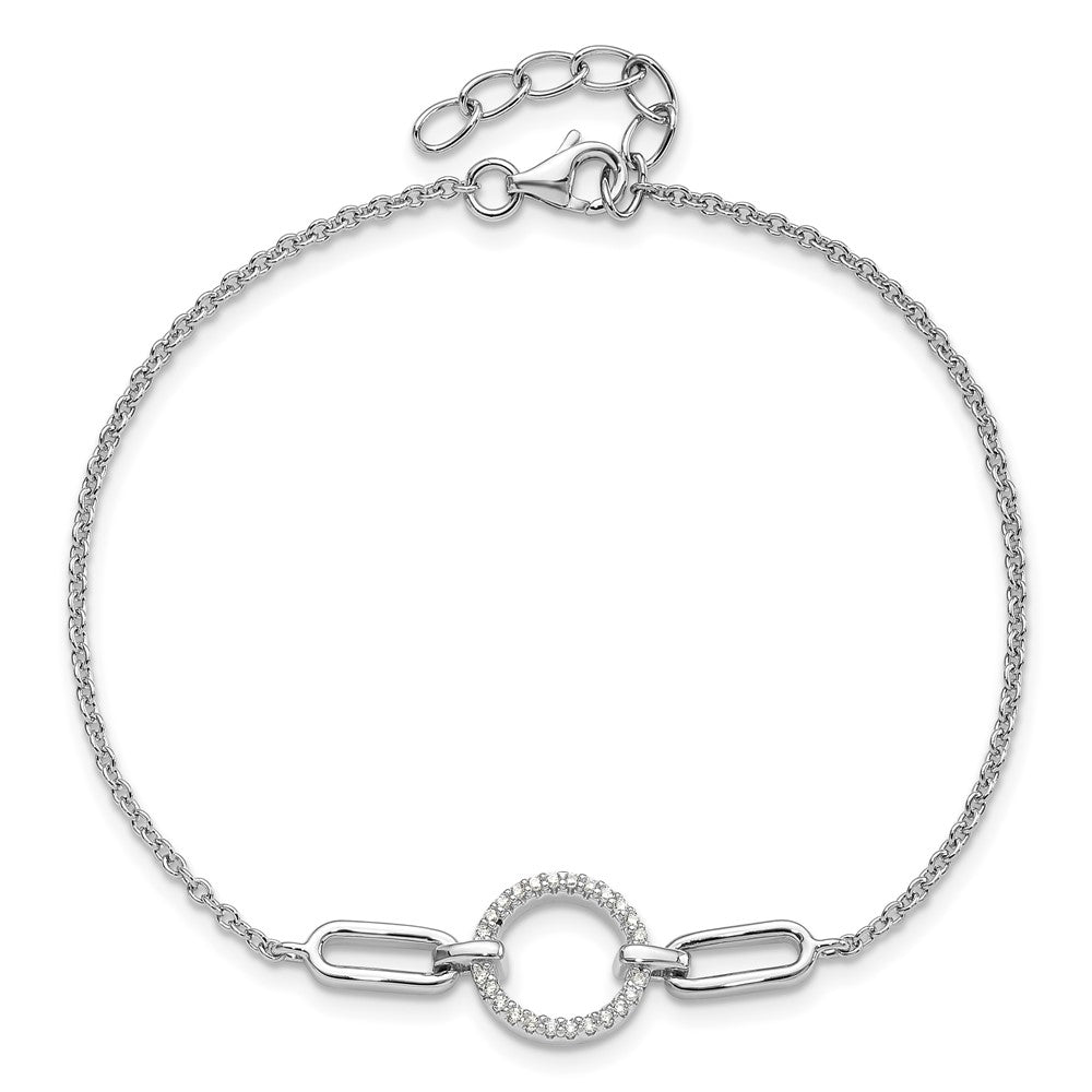 Sterling Silver Rhodium-plated Fancy CZ Circle 7in w/1in ext Bracelet QG6446-7
