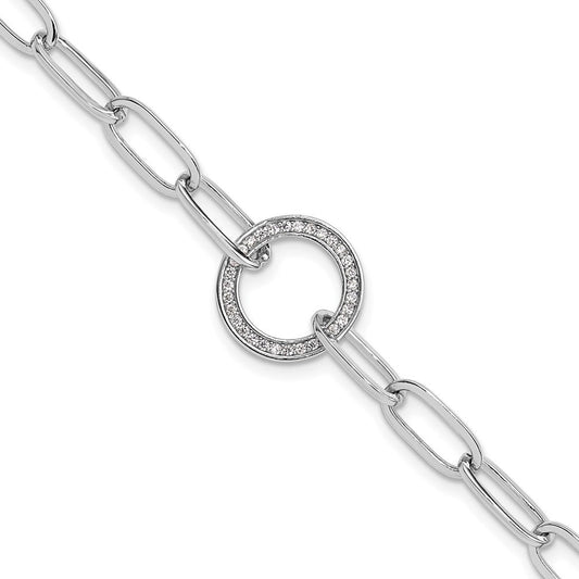 Sterling Silver Rhodium-plated Paperclip CZ Circle with 1in ext. Bracelet QG6447-7