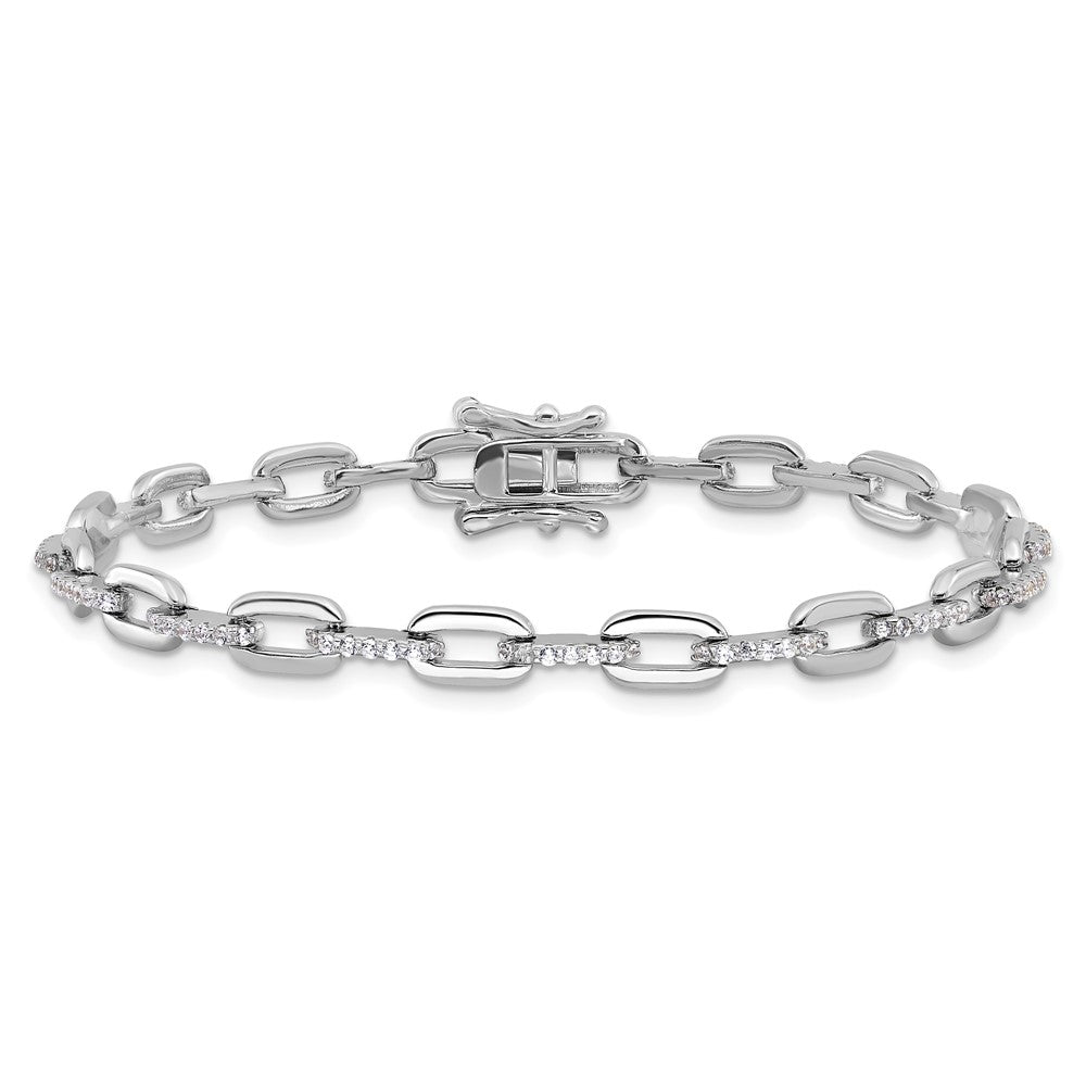 Sterling Silver Rhodium-plated with CZ Link 7in Bracelet QG6448-7