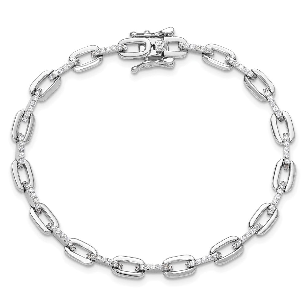 Sterling Silver Rhodium-plated with CZ Link 7in Bracelet QG6448-7