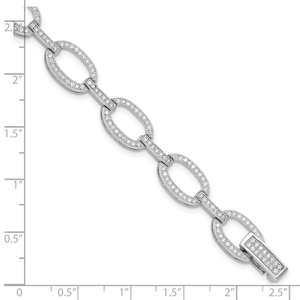 Sterling Silver Rhodium-plated CZ Oval Link Bracelet QG6450-7.5