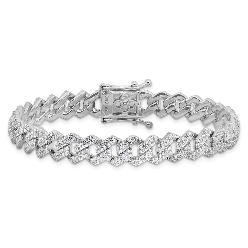 Sterling Silver Rhodium-plated Micro Pav������������������������������������������������������ CZ Monaco Link 7.5in Bracelet QG6454-7.5
