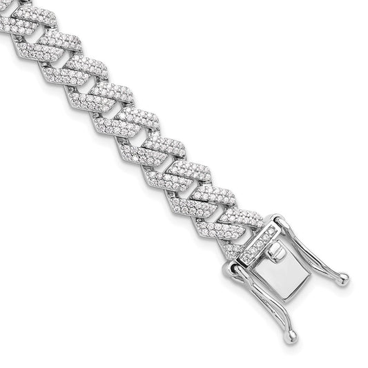 Sterling Silver Rhodium-plated Micro Pav������������������������������������������������������ CZ Monaco Link 7.5in Bracelet QG6454-7.5