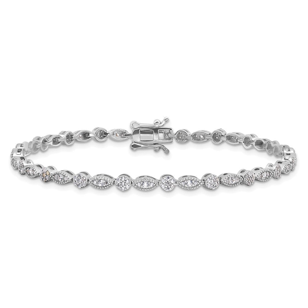 Sterling Silver Rhodium-plated Round/Marquise Pattern CZ 7.5in Bracelet QG6456-7.5