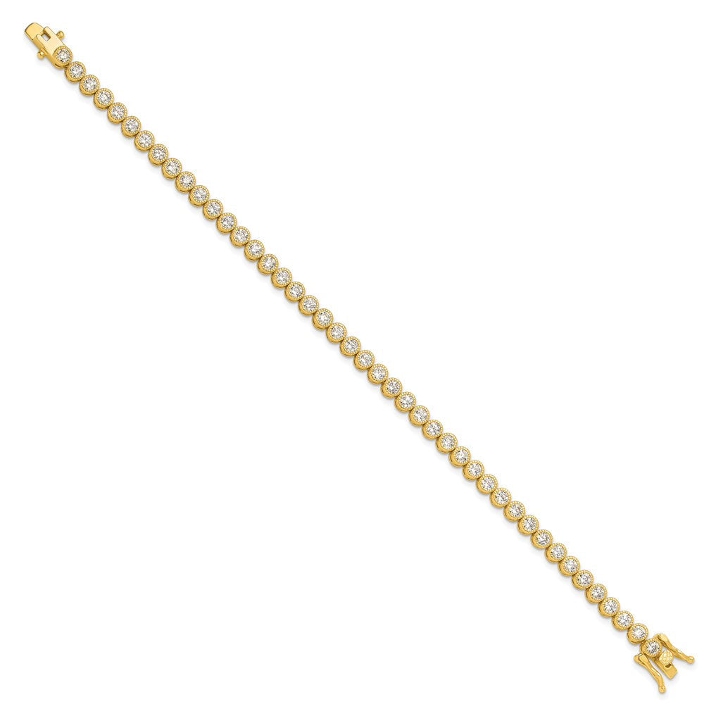 Sterling Silver Gold-tone 4mm Round CZ 7.5in Tennis Bracelet QG6457GP-7.5