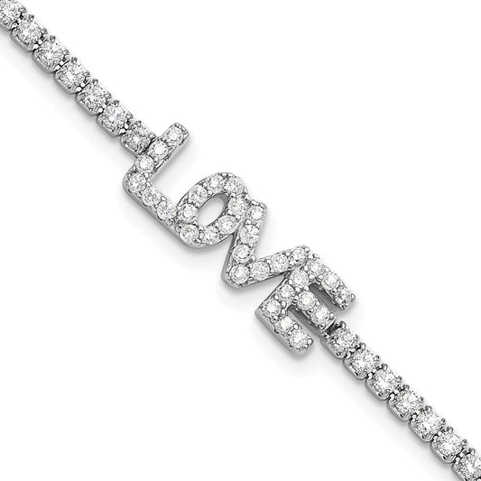 Sterling Silver Rhodium-plated CZ LOVE 7.25in Tennis Bracelet QG6459-7.25
