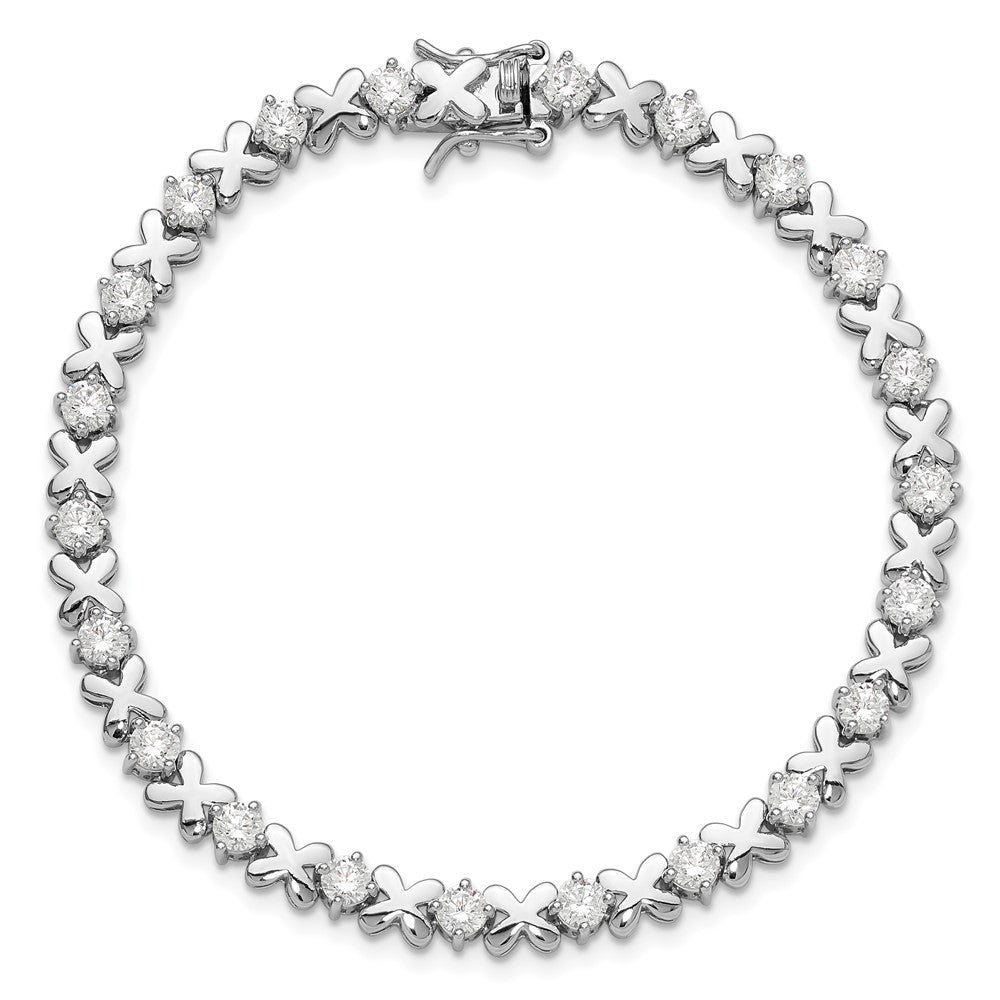 Sterling Silver Rhodium-plated Polished Fancy X's CZ Tennis Bracelet QG6460-7.5