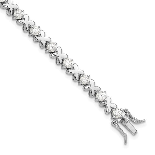 Sterling Silver Rhodium-plated Polished Fancy X's CZ Tennis Bracelet QG6460-7.5