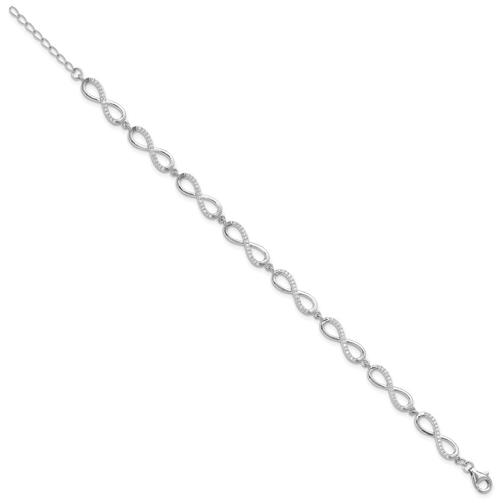 Sterling Silver Rhod-plated CZ Infinity Link w/1in ext. Bracelet QG6461-7