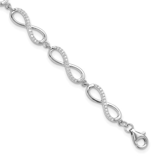 Sterling Silver Rhod-plated CZ Infinity Link w/1in ext. Bracelet QG6461-7