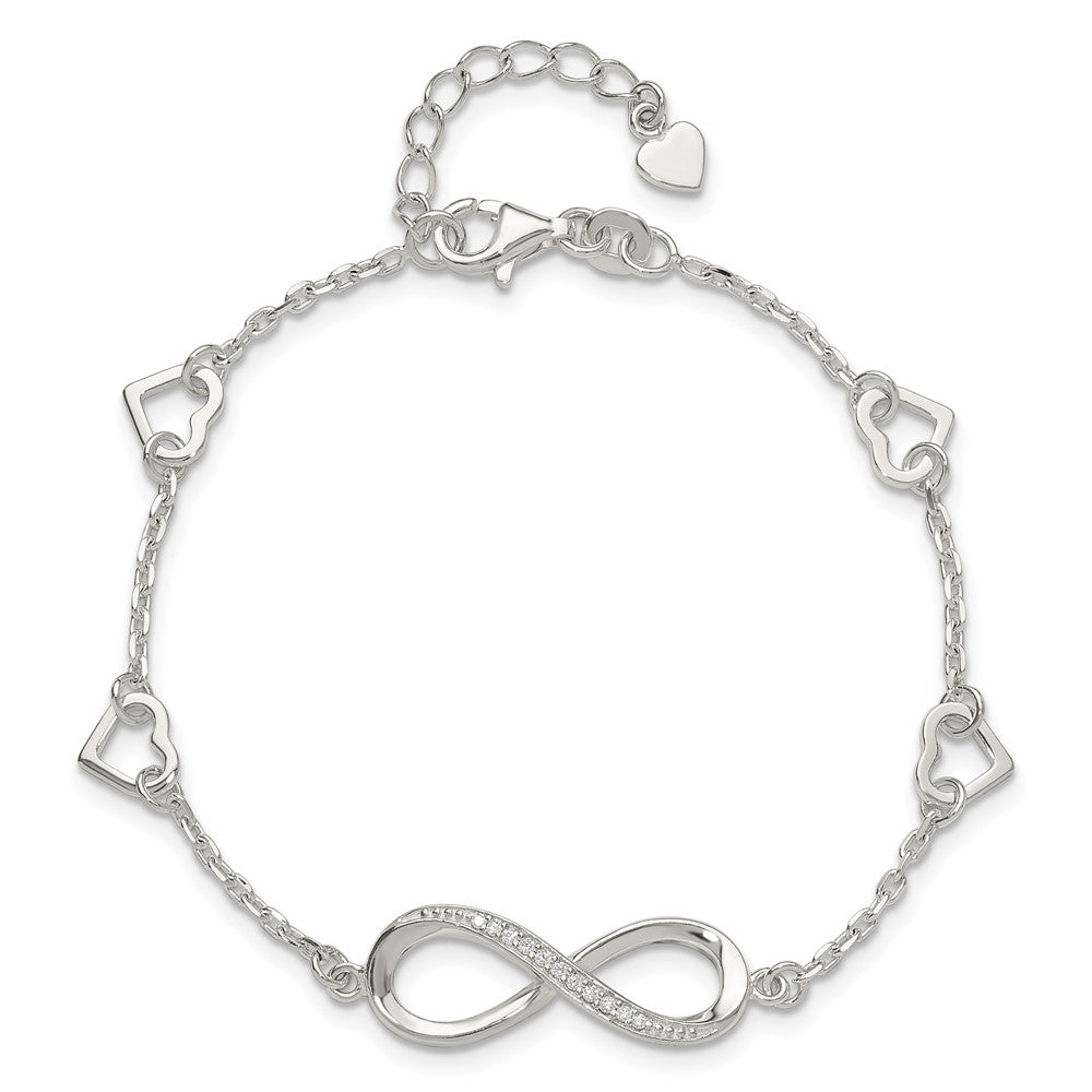 Sterling Silver Rhodium-plated CZ Infinity/Hearts 7in w/1in ext Bracelet QG6462-7